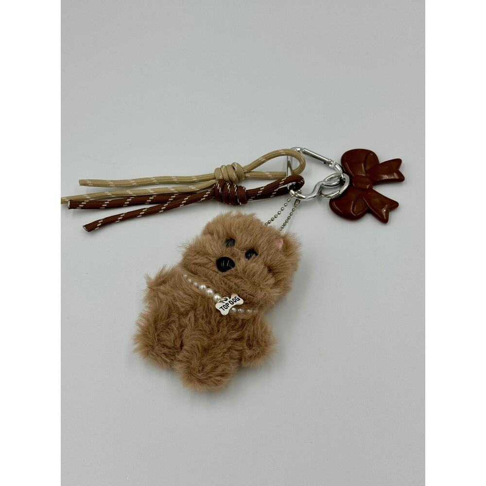 Brown Soft Plush-Stuffed Dog With Charms Keychain/Charm
